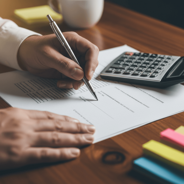 Analyse des indicateurs de performance KPIs sur tableau récapitulatif avec calculatrice professionnelle
