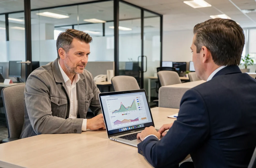 Homme en rendez-vous avec un conseiller pour changer d'assurance auto sans surprise