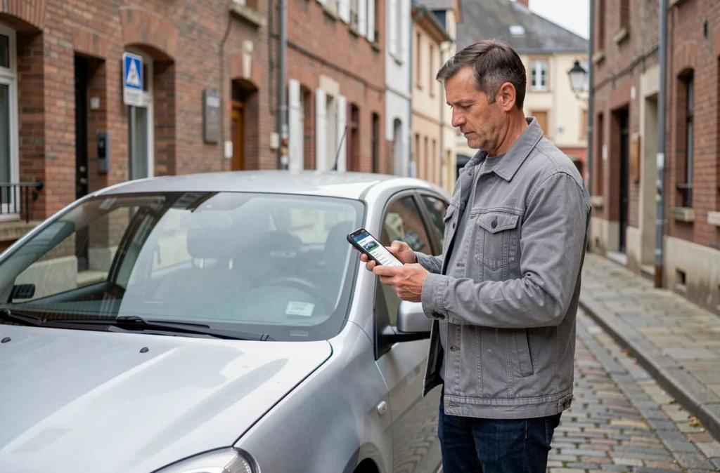 Un homme compare des tarifs d'assurance auto sur son téléphone à Troyes